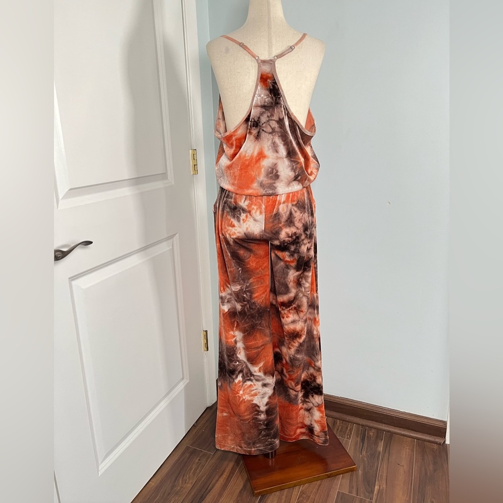 Young Fabulous & Broke  Naomi Velvet Jumpsuit Peach Tie Dye Cloud size M - Picture 7 of 9